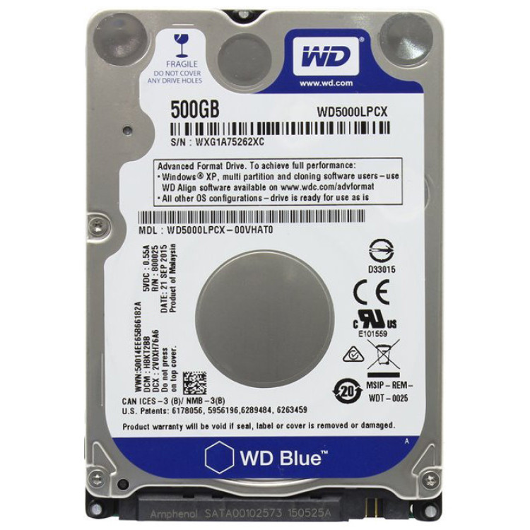 Жесткий диск / Накопитель HDD WD 500GB 5400rpm 8MB (WD5000LPCX)
